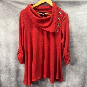 Ali Miles Red Cowl Neck Tunic Shirt Button Accents Size Small